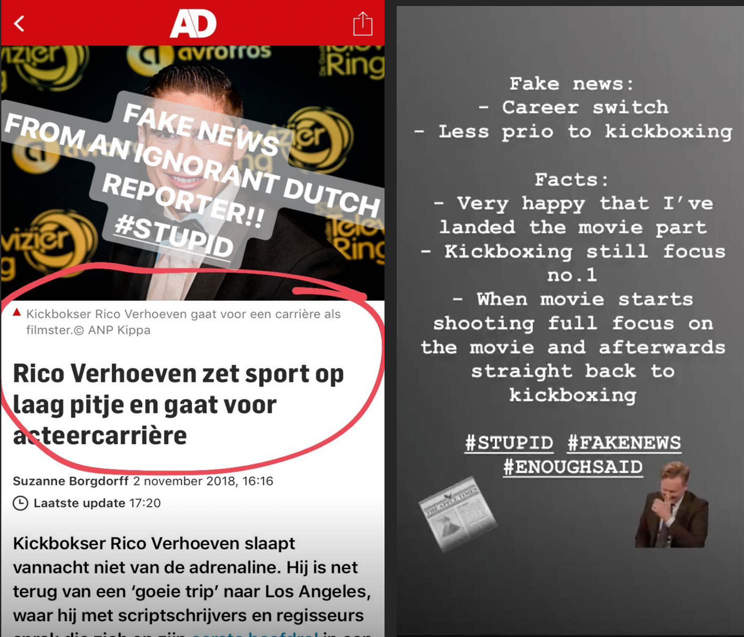 Rico Verhoeven: 'Blij met rol in film, stoppen met kickboksen fake nieuws'