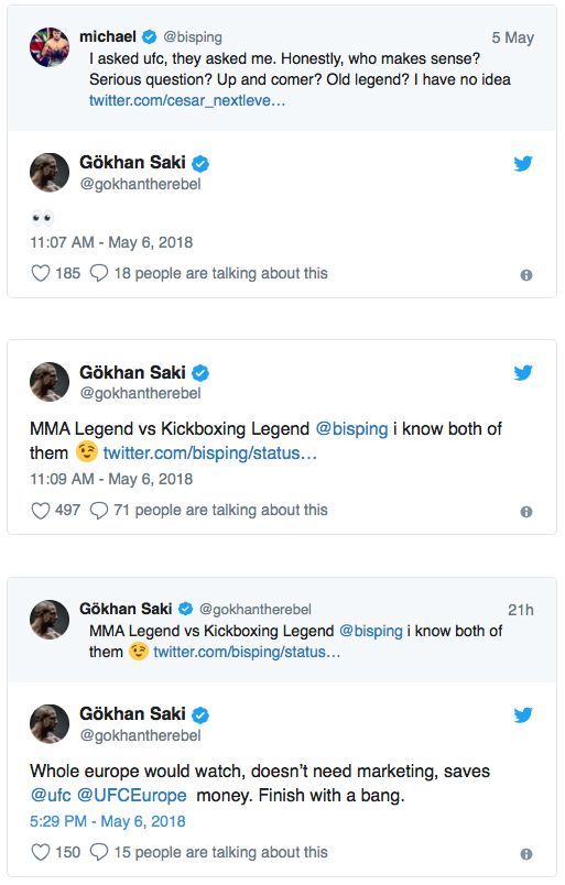 Gokhan Saki wil de kooi in tegen Michael Bisping