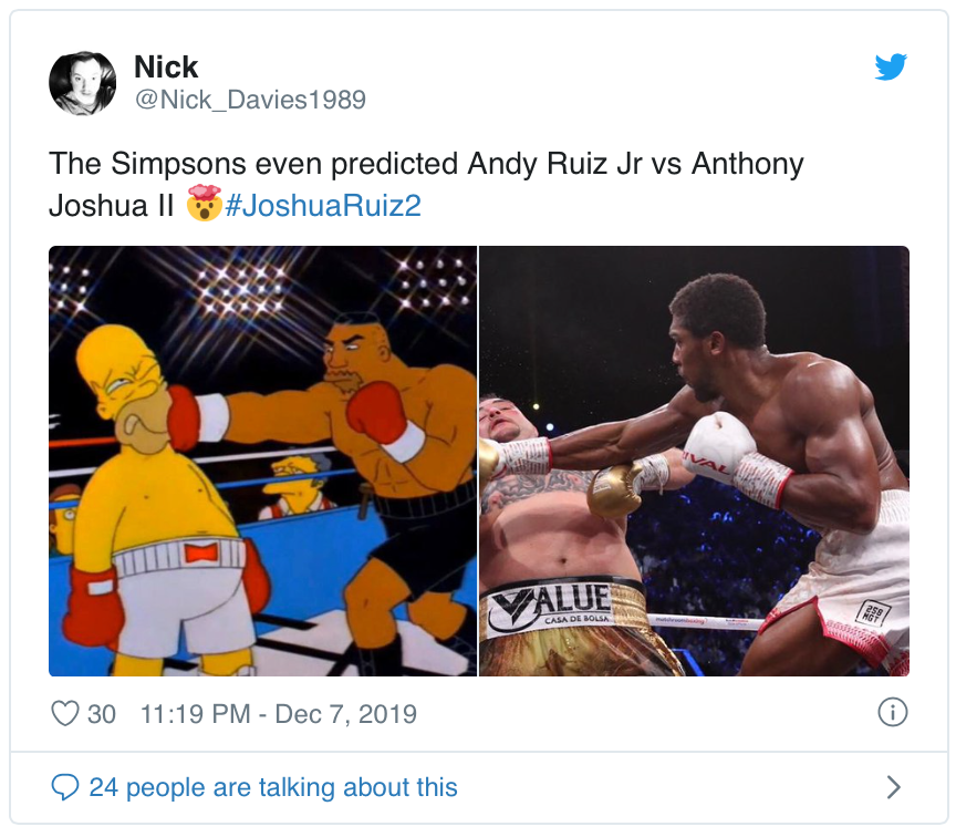 HUH?: The Simpsons voorspelde uitslag Joshua Vs Ruiz Jr. II