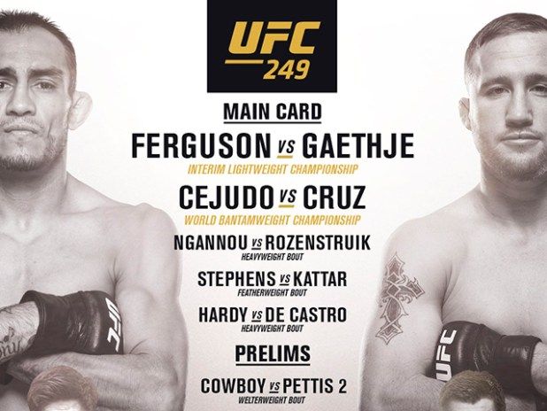 Zaterdag 9 mei UFC 249 GRATIS live kijken via Internet stream