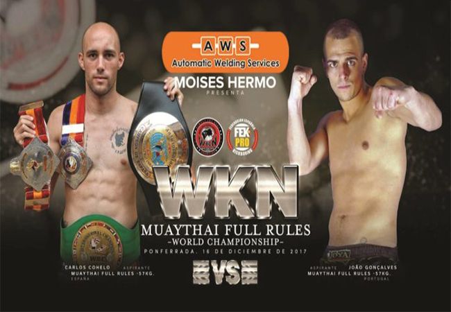 Carlos Coello vecht tegen Joao Goncalves voor de WKN Muay Thai bantamgewicht titel