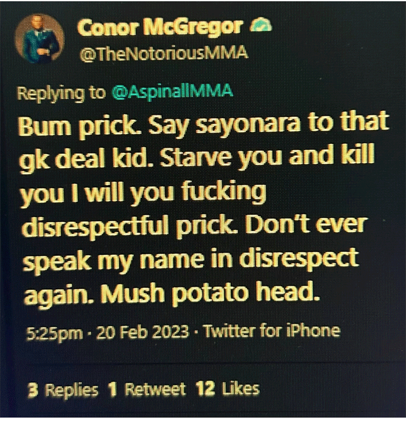 'Ik maak je af': Conor McGregor stuurt doodsbedreiging naar UFC-zwaargewicht