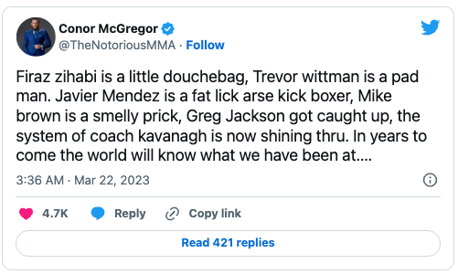 UFC-ster Conor McGregor gaat te ver? 'die klootzakken stellen niks voor'