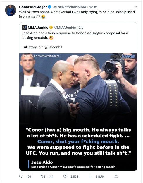 'Je praat poep!' Conor McGregor maakt Jose Aldo zwaar pissed na voorstel