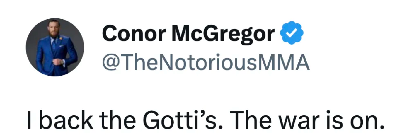 'De oorlog is begonnen!' Conor McGregor steunt maffiabaas kleinzoon in strijd tegen Floyd Mayweather