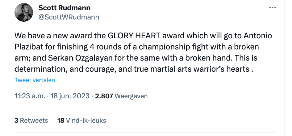 Nieuwe Glory Award voor geblesseerde kickboksers! 'Vechtershart en moed'