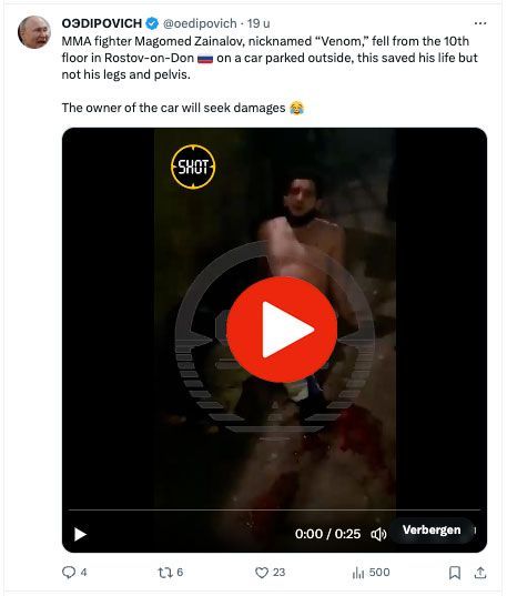 🎥 MMA-vechter valt 10 verdiepingen van flat naar beneden en landt op auto