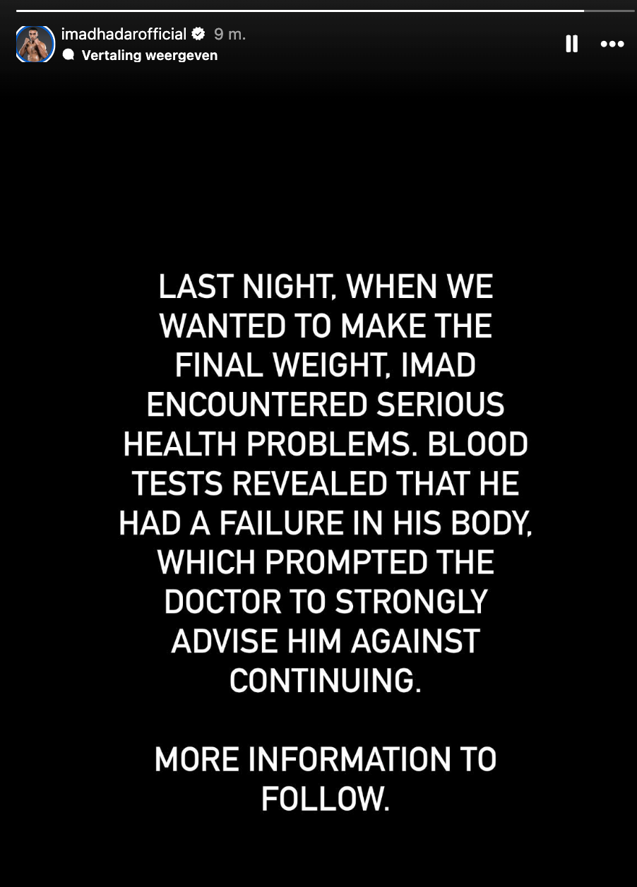 Glory 92 Wisse vs Bokeme wijziging: Event verliest gevecht