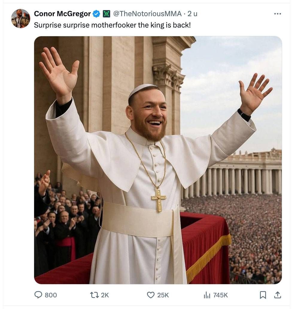 Heilige schokpost! UFC ster McGregor kroont zichzelf tot paus – internet ontploft