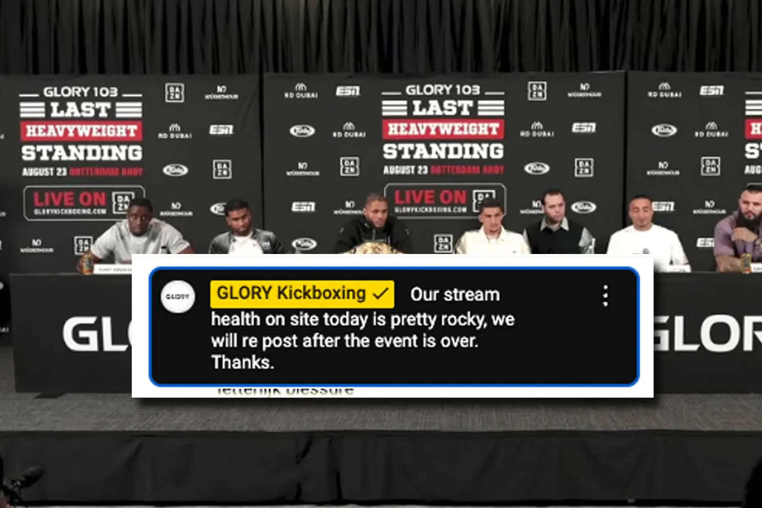 Glory 103 persconferentie mislukt compleet: fans slopen de organisatie