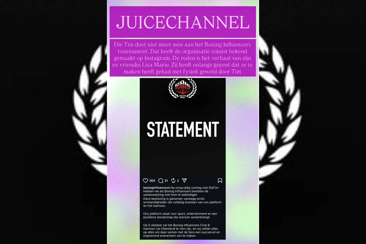 Juice Channel: DieTim mishandelde ex, Boxing Influencers houdt lippen stijf