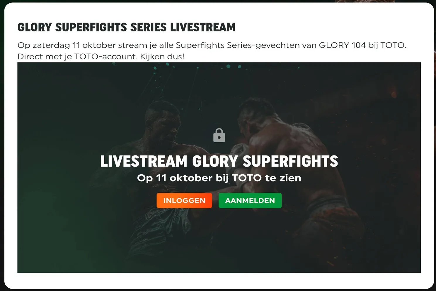 Glory 104 morgen gratis te zien via TOTO, YouTube nog onzeker