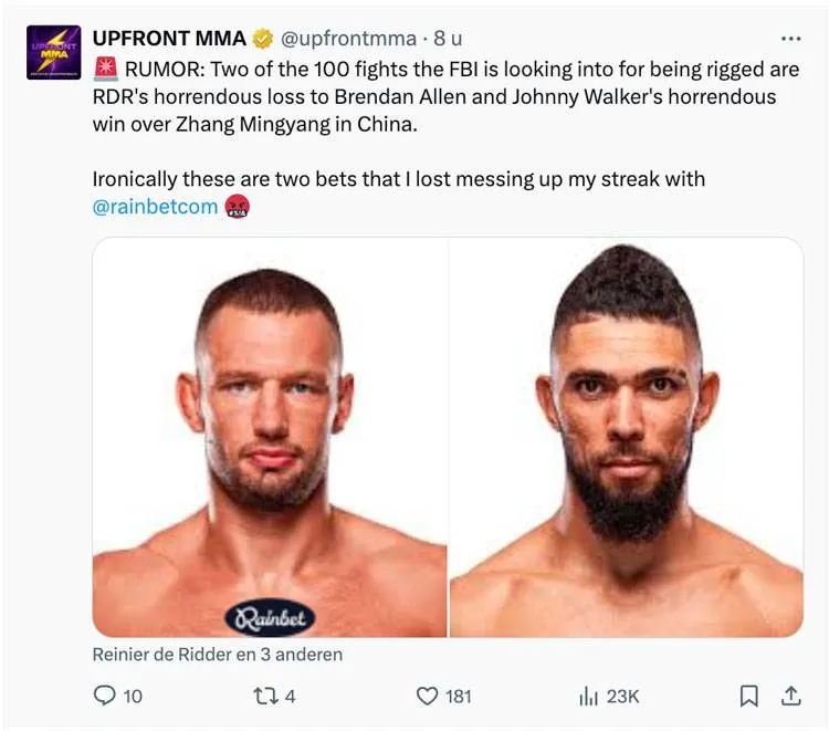 Reinier de Ridder geraakt door smerige UFC-roddel