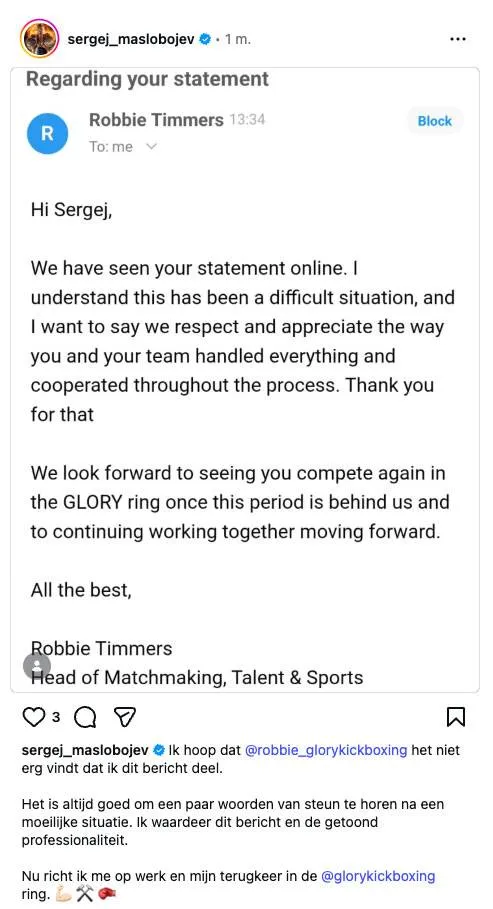 ‘We willen je terugzien’: GLORY spreekt zich uit over geschorste ex-kampioen