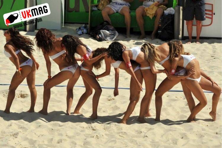Sexy beach volleyball cheerleaders