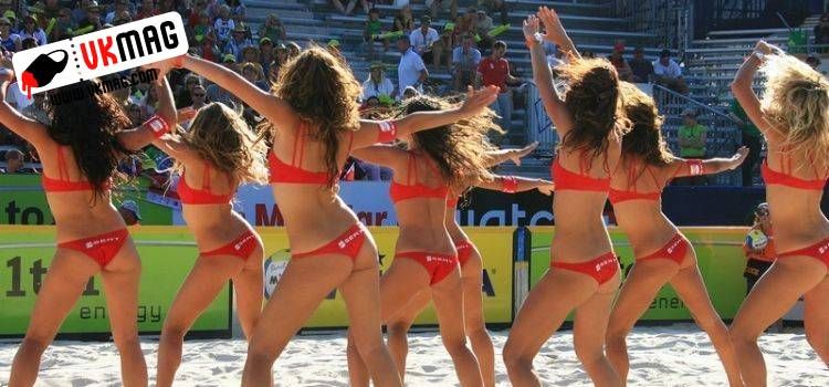 Sexy beach volleyball cheerleaders