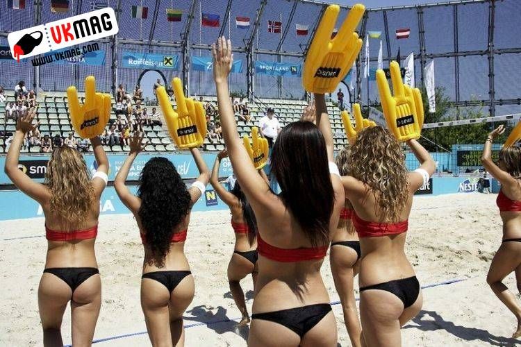 Sexy beach volleyball cheerleaders
