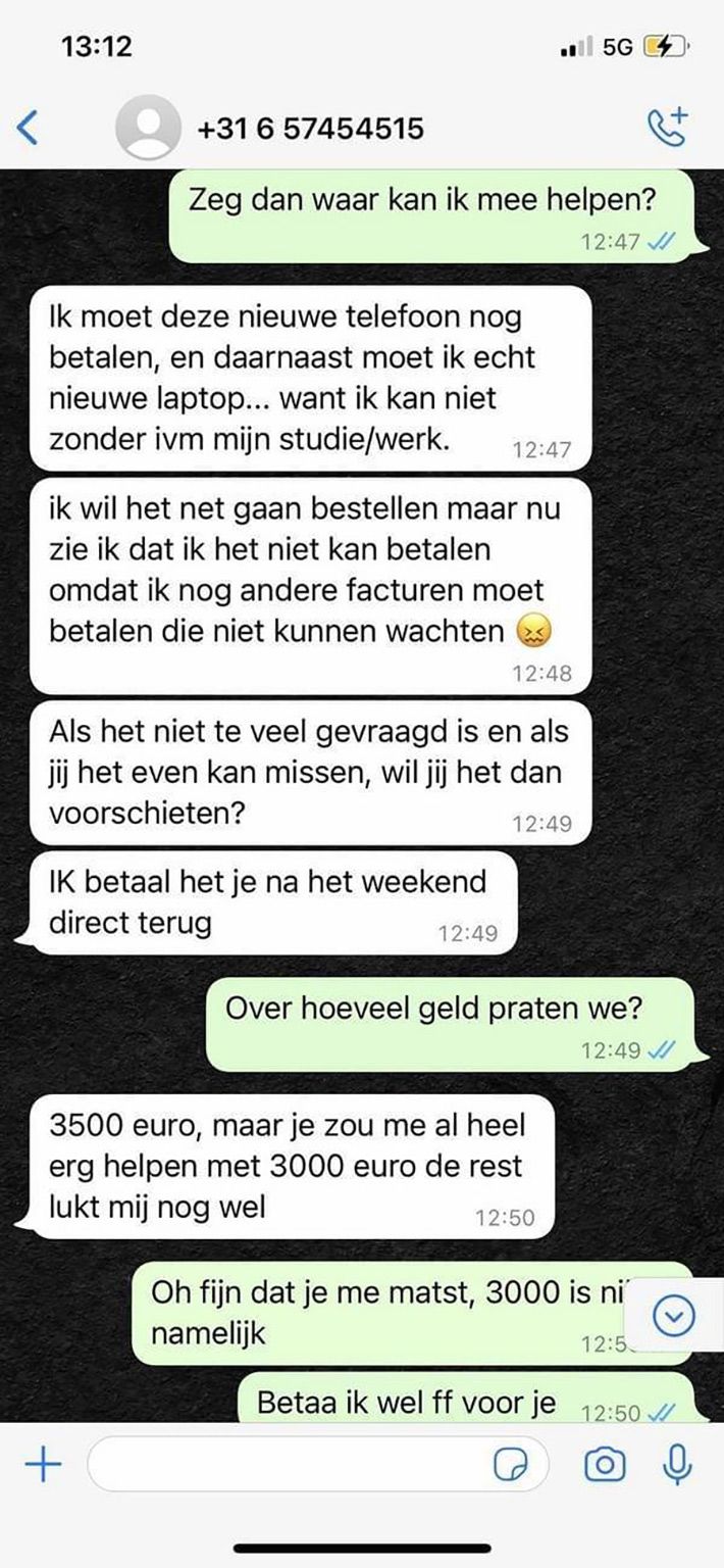 WhatsApp oplichter ruikt meer geld, maar tuint er vol in