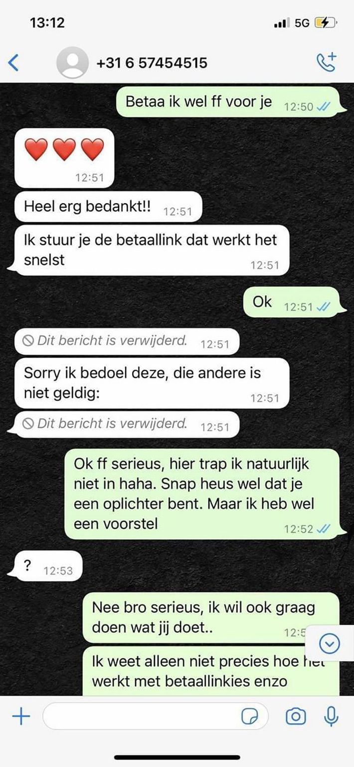 WhatsApp oplichter ruikt meer geld, maar tuint er vol in