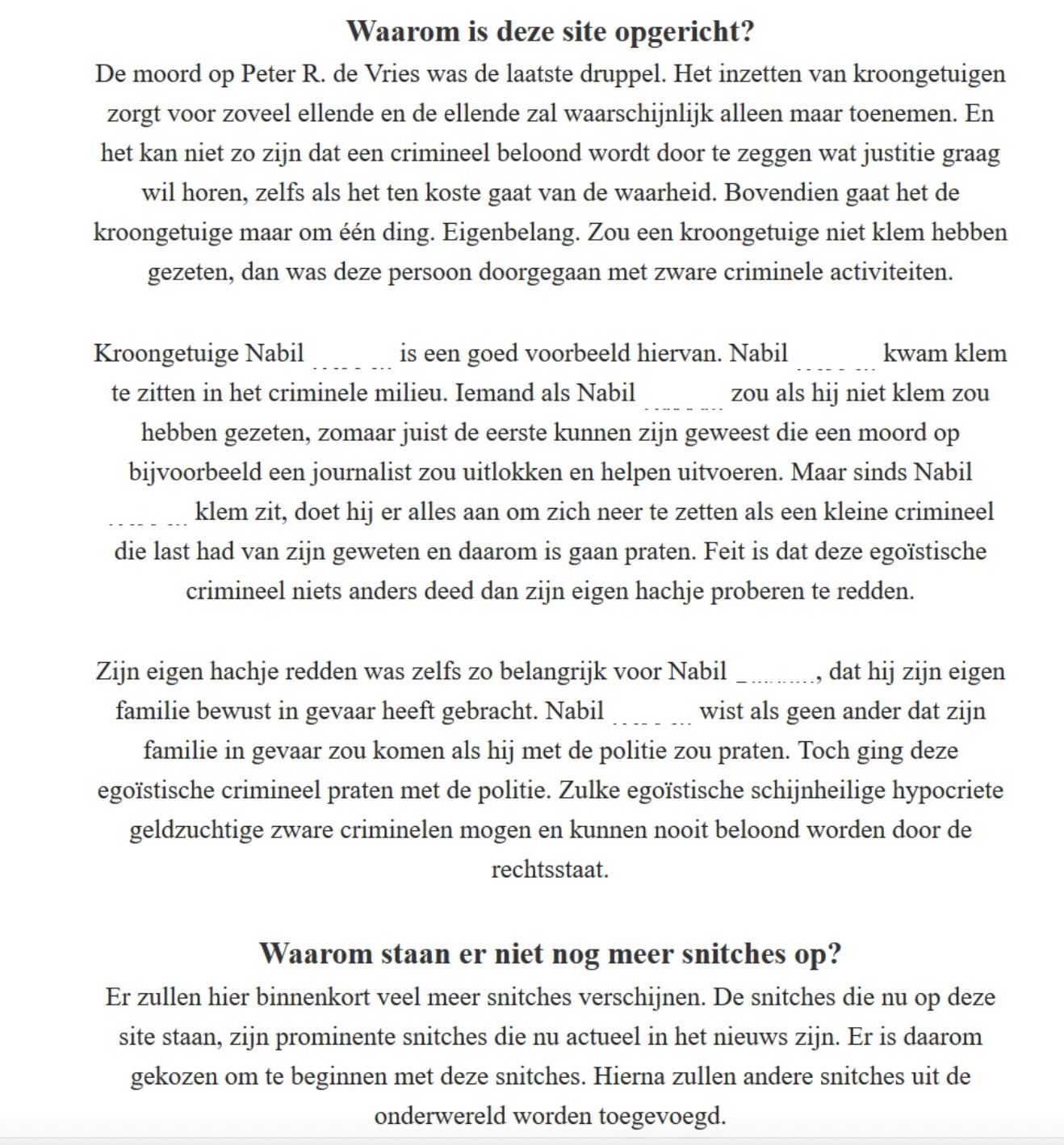 Criminelen hebben website gelanceerd om tegen betaling informatie over kroongetuigen te krijgen