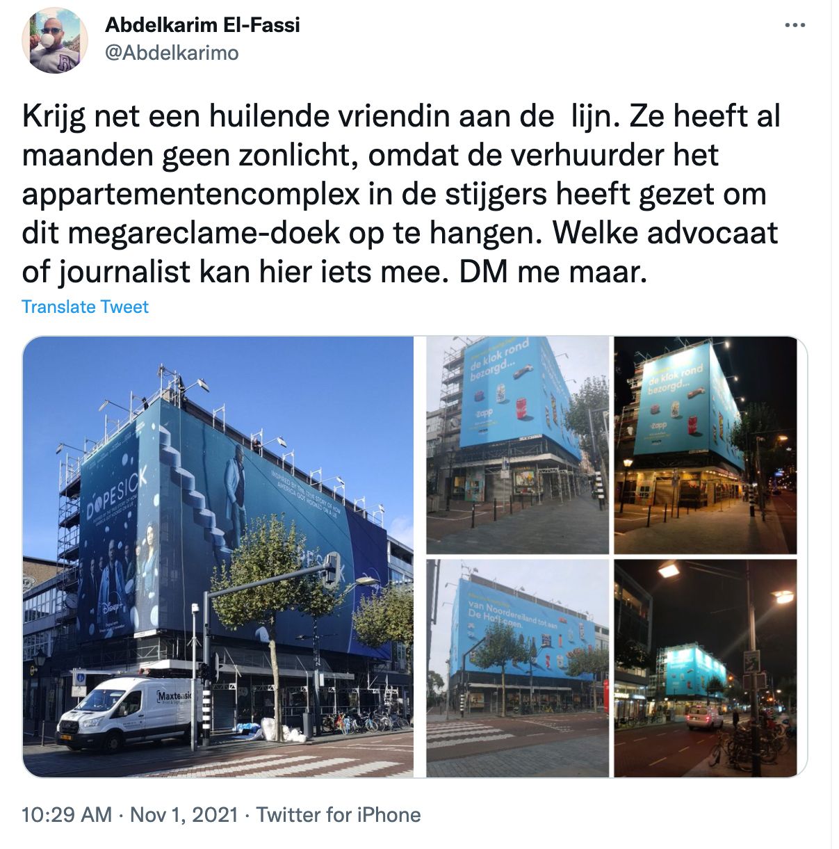 Verhuurder in Rotterdam hangt megareclame doek op: Vrouw ziet al maanden geen zonlicht