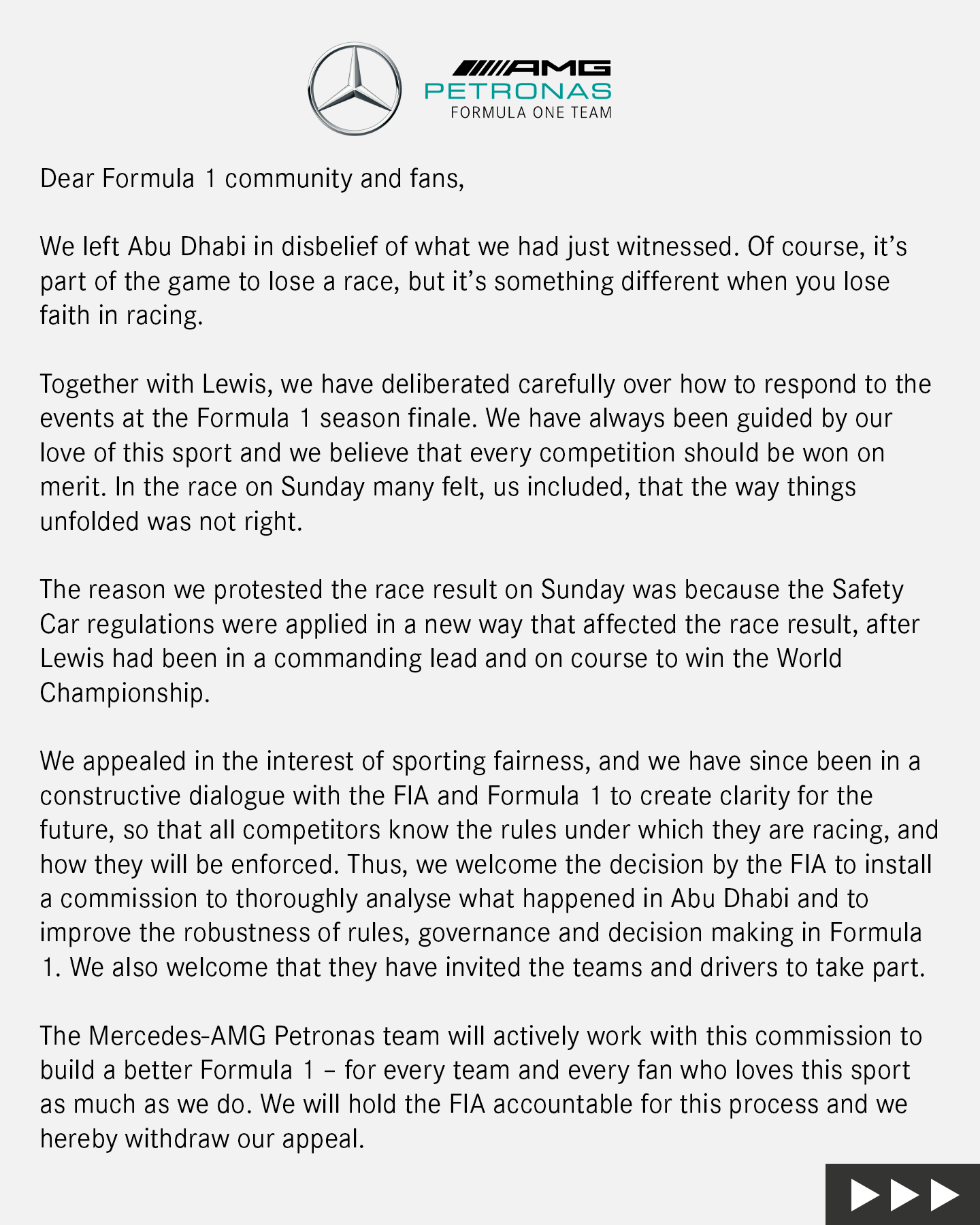 Breaking news: Mercedes ziet af van beroep, dus Verstappen officieel wereldkampioen