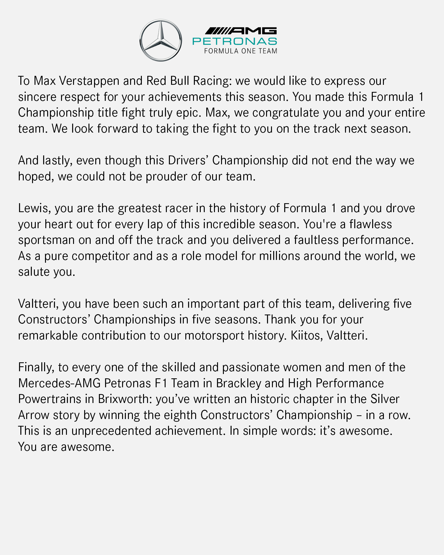 Breaking news: Mercedes ziet af van beroep, dus Verstappen officieel wereldkampioen