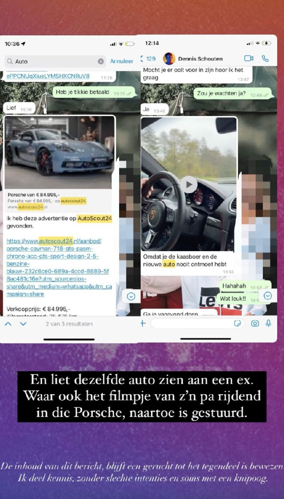 Donaties van Roddelpraat gaan goed: Dennis Schouten schijnt Porsche te hebben gekocht van 84.995 euro