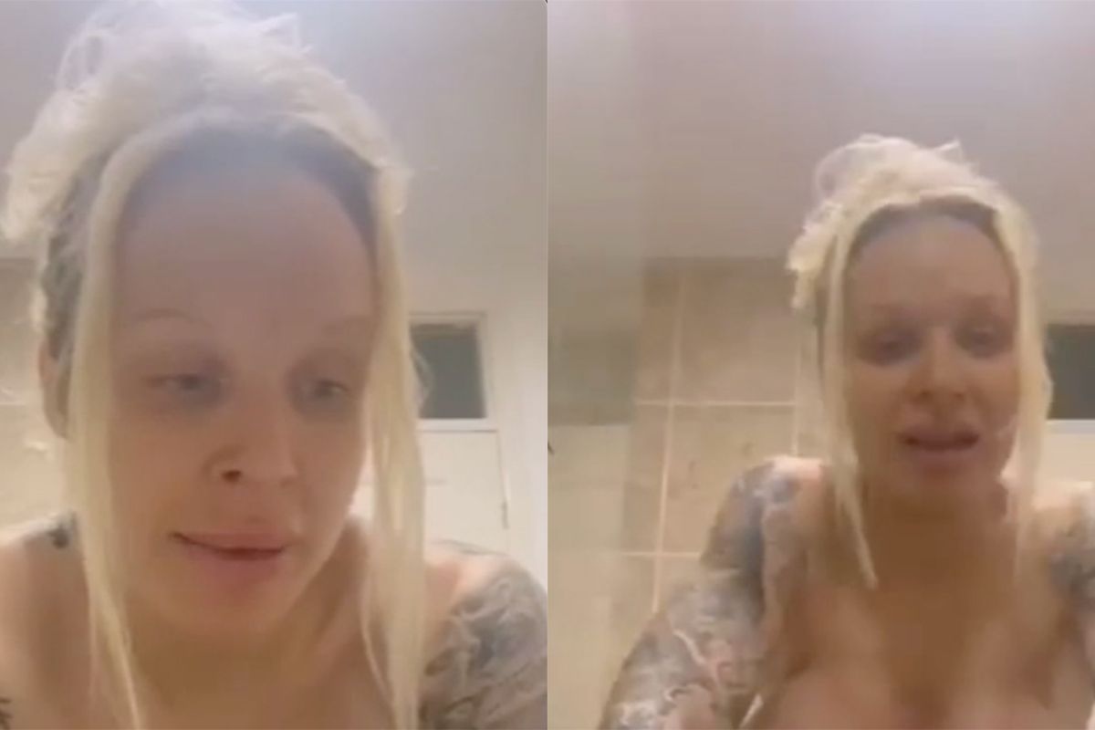 Video van verdrietige vrouw voordat een van haar borsten kapot ging