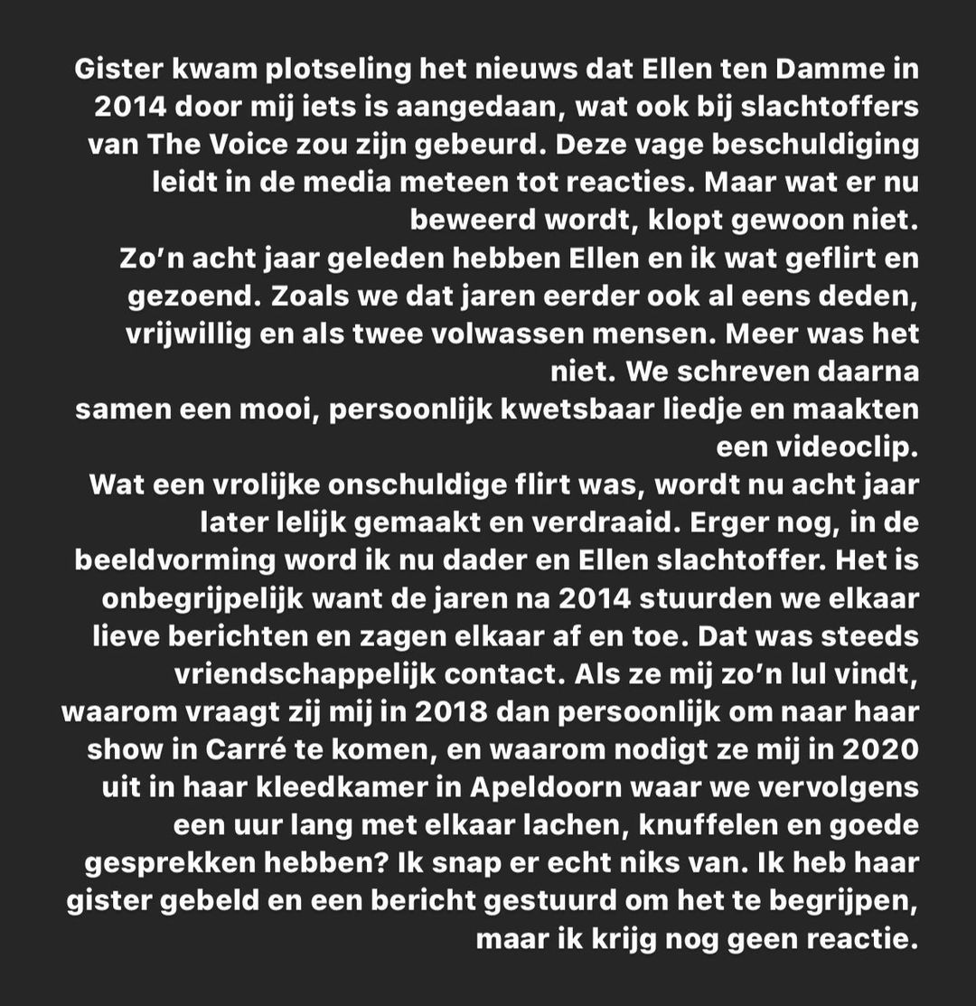 Ali B ontkent de beschuldigingen van seksueel overschrijdend gedrag van Ellen ten Damme