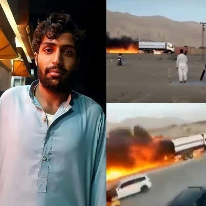 Pakistaanse chauffeur rijdt brandende tankwagen stad uit
