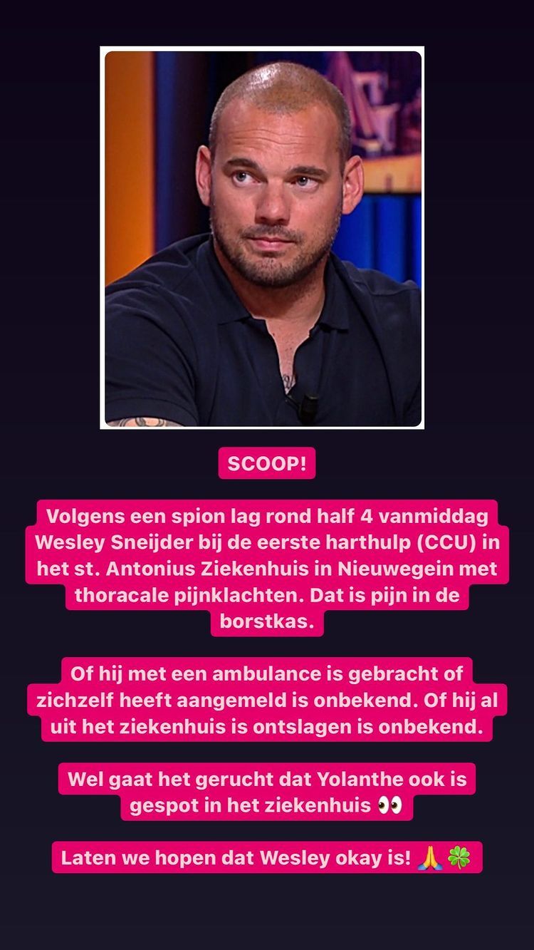 Volgens Yvonne Coldeweijer ligt Wesley Sneijder op eerste harthulp in ziekenhuis Nieuwegein