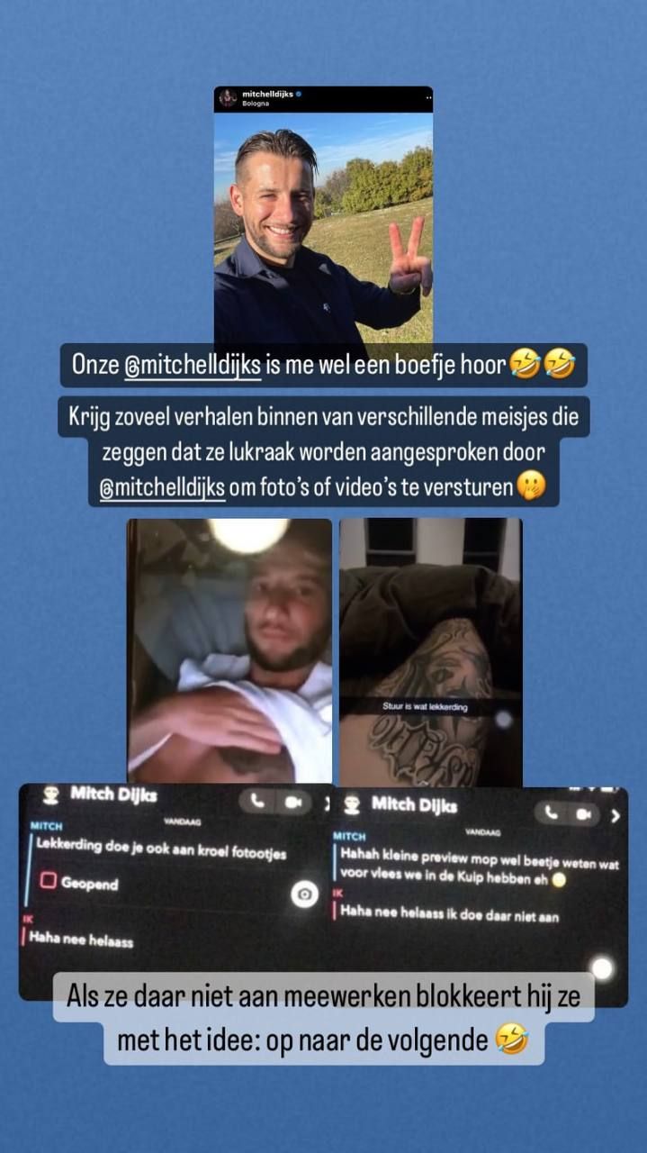 Oud Ajax-speler Mitchell Dijks vraagt om naaktfoto's: 'Blokkeert vrouwen als ze niet sturen'