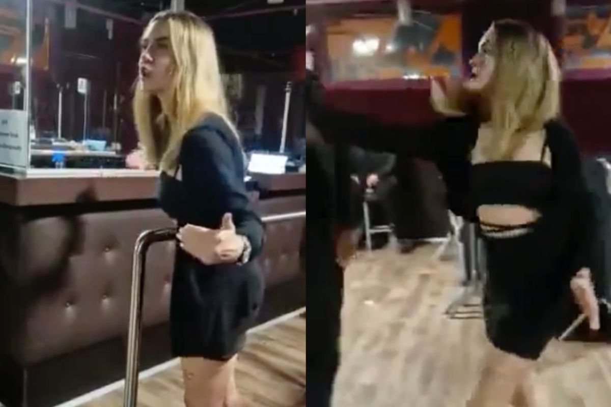 Blonde Duitse dame kwam erachter dat gigantische Rus slaan onverstandig is