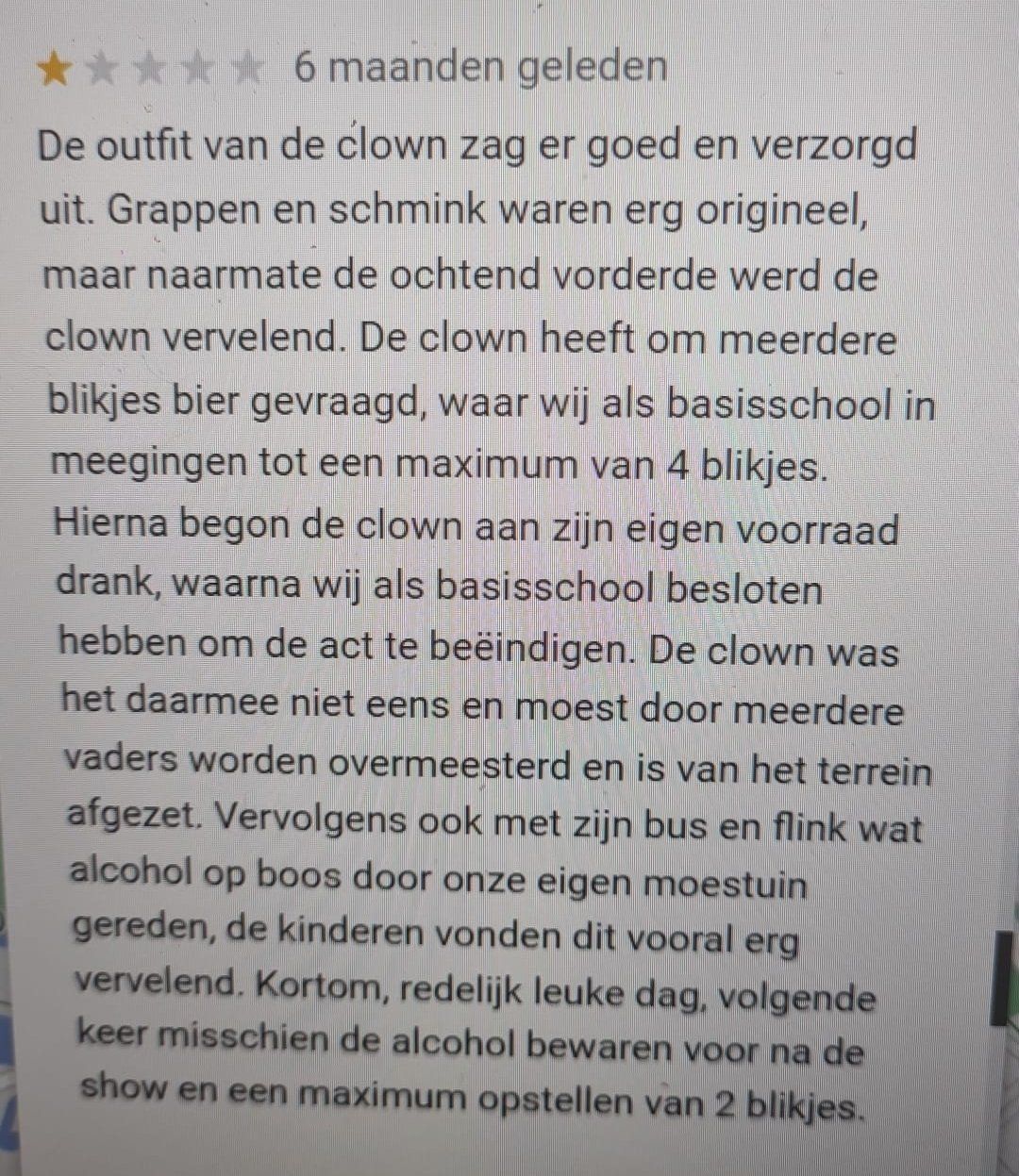 Dronken clown zorgt voor bizarre dag op basisschool