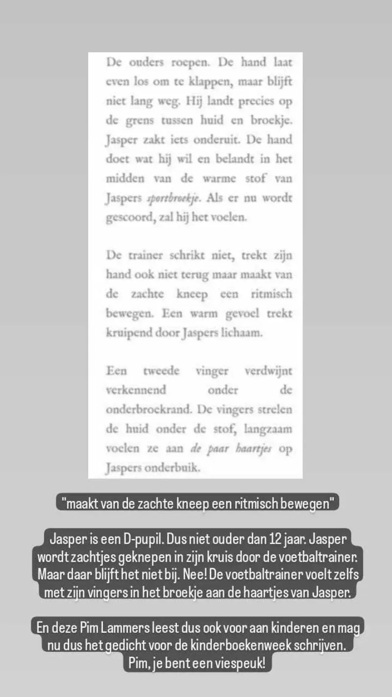 Ophef over schrijver gedicht Kinderboekenweek Pim Lammers door zeer dubieuze teksten