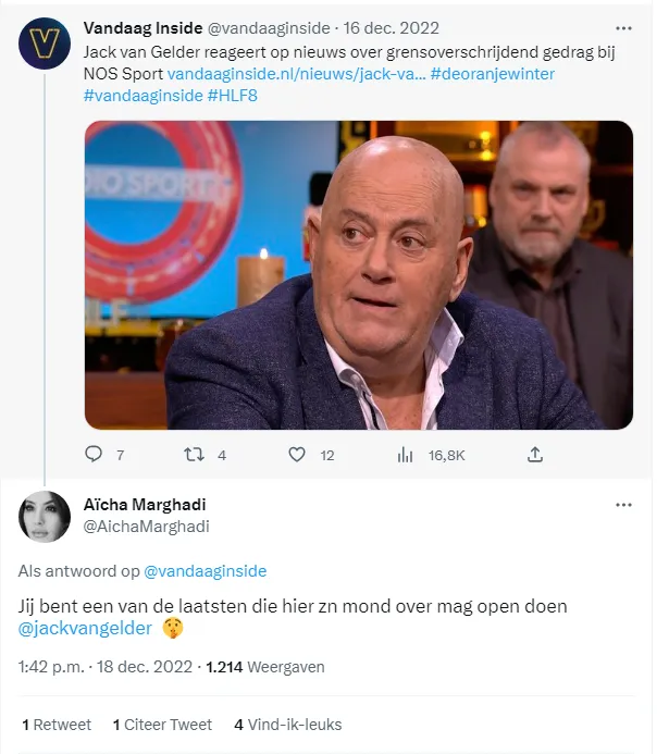 Tegen deze presentatrice zou Jack van Gelder de 'kom in bad grap' hebben gemaakt