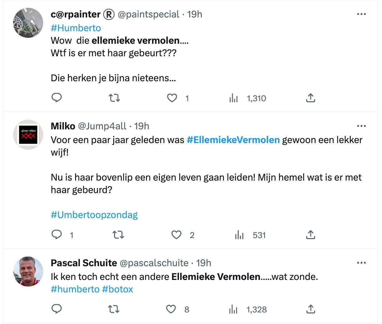 Kijkers naar 'Humberto Op Zondag' schrikken van een onherkenbare Ellemieke Vermolen