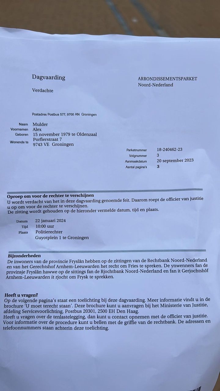 Alex Soze meldt zichzelf bij Politie Groningen