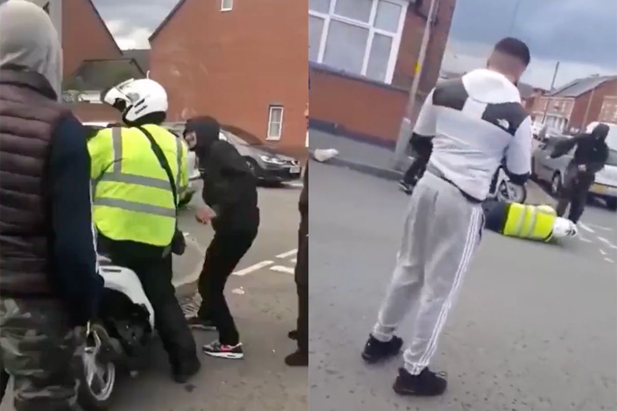 thumb vk verkeersregelaar in birmingham van scooter getrokken en in elkaar getrapt