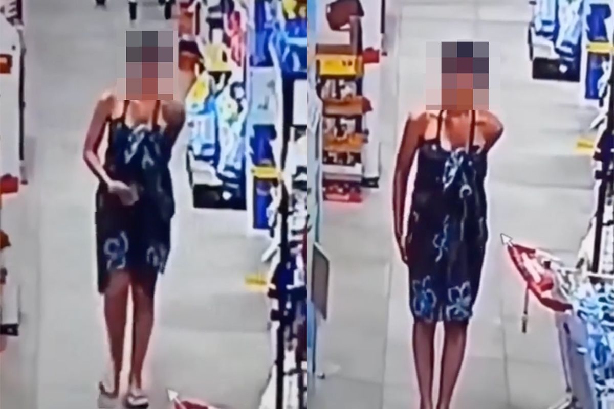 thumb vk vrouw heeft last van grote boodschap en probeert deze weg te moffelen in supermarkt