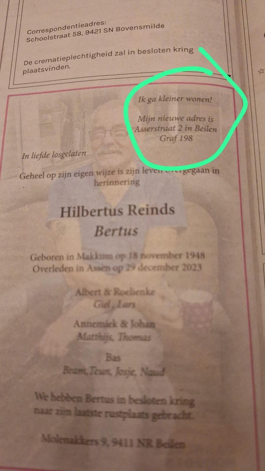 Bertus is kleiner gaan wonen, maar gaat na zijn dood flink viraal