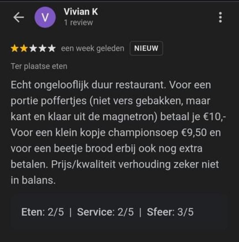 Eigenaar restaurant in Bergen op Zoom reageert helemaal niet 'lief' op recensie van vrouw