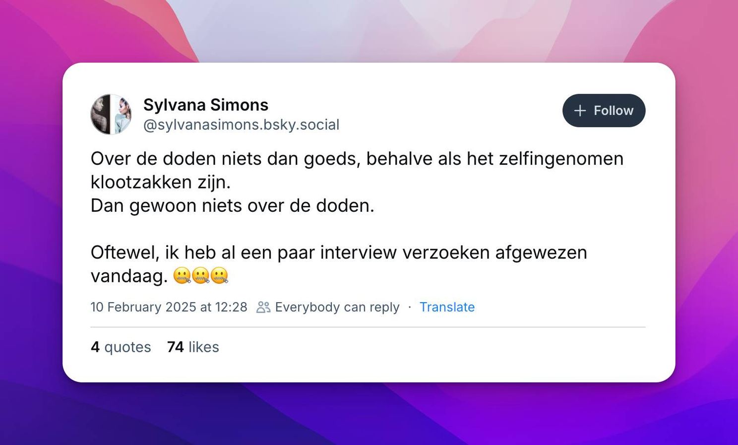 Sylvana Simons heeft met Ron Brandsteder gewerkt, maar vindt niet erg dat presentator is overleden