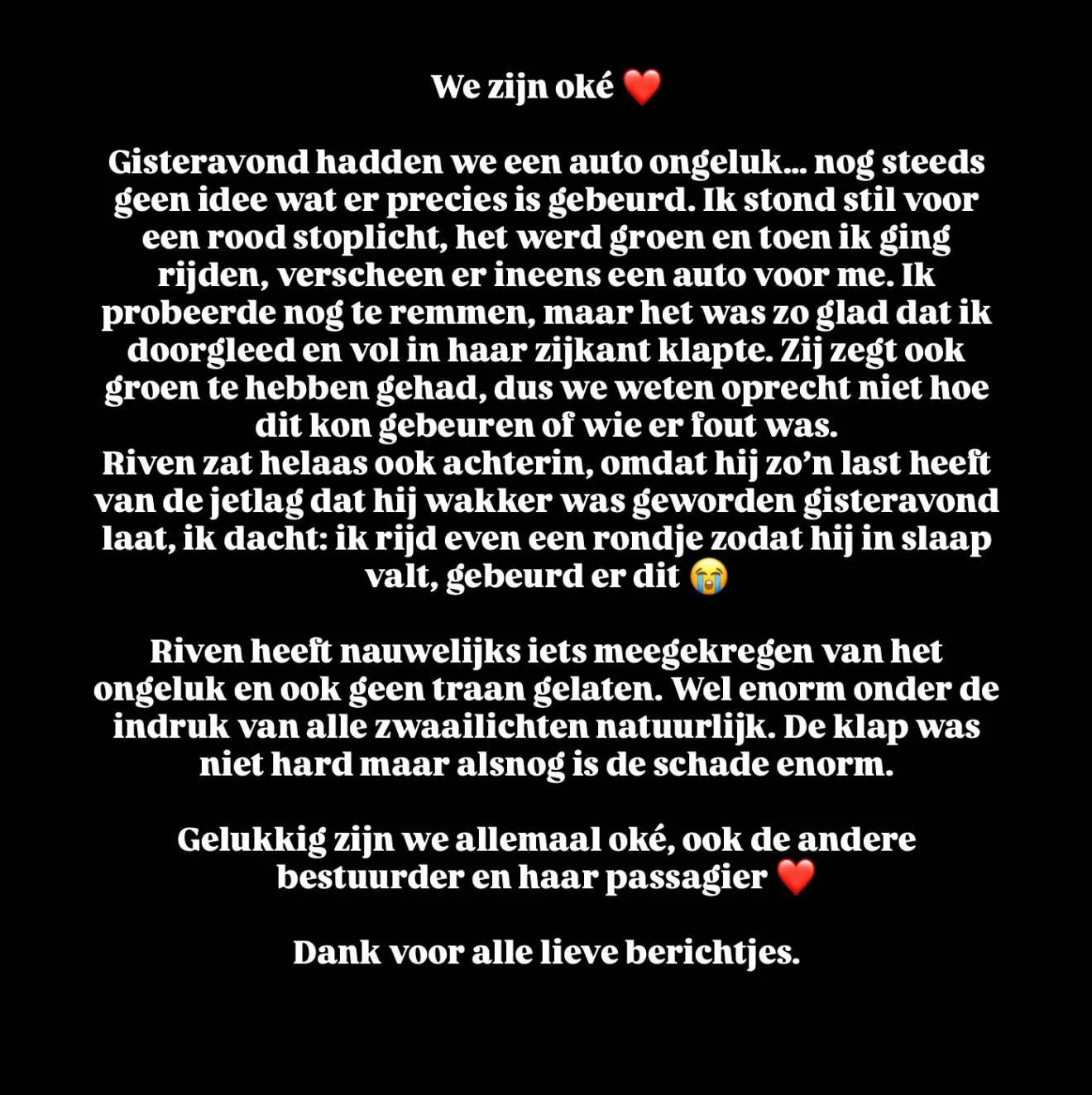 picture_vk_Enzo_Knols_vriendin_Myron_Koops_betrokken_bij_auto_ongeluk_tijdens_laat_ritje_met_zoontje