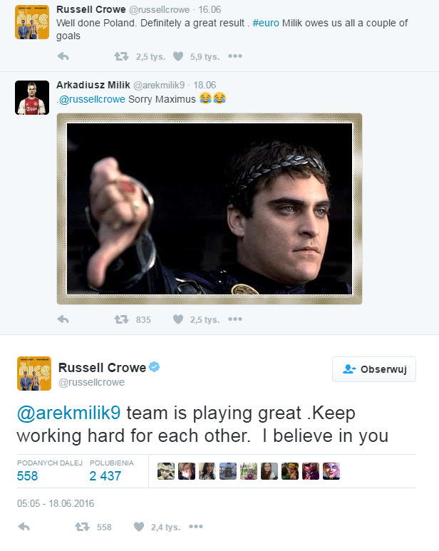 Milik-journaal: Russell Crowe is Polen-fan