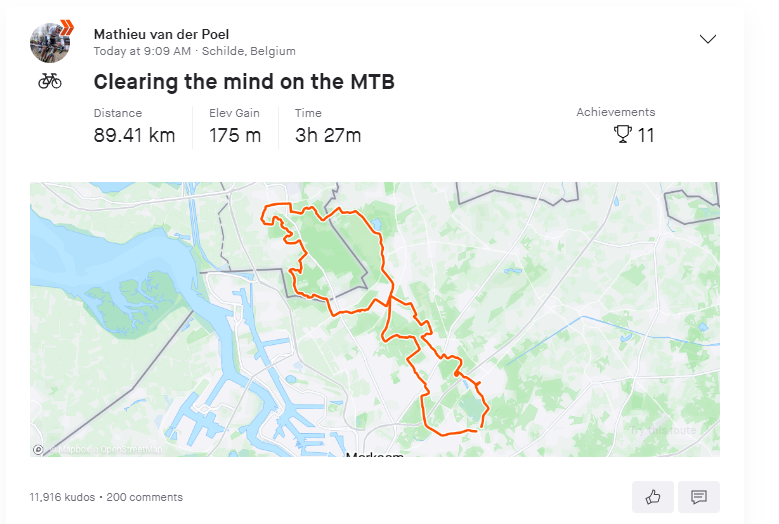 Mathieu van der Poel maakt zijn hoofd leeg met mountainbikerit van bijna 90 kilometer