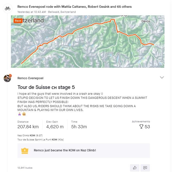 Evenepoel houdt collega's - in hoofdletters - spiegel voor: 'We spelen met onze eigen levens'