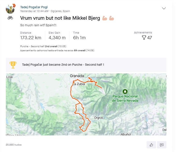 Ondertussen in het peloton | Tadej Pogacar krijgt via Instagram lachers op zijn hand met Borat-imitatie