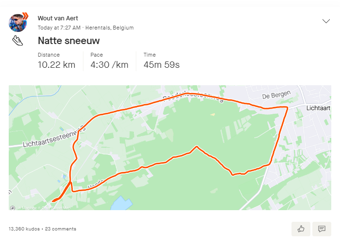 Hardlopers Jumbo-Visma: Van Aert doet stevig rondje door natte sneeuw, Benoot maakt zich klaar voor trailrun